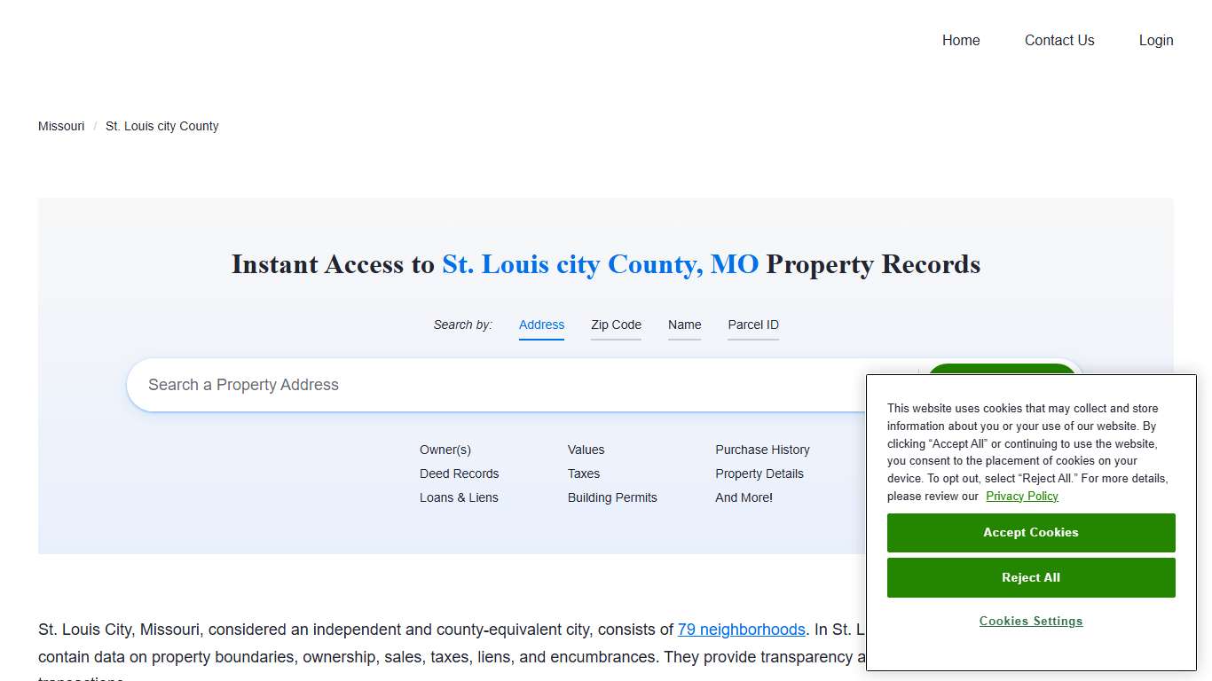 St. Louis city County Property Records Owners, Deeds, Permits